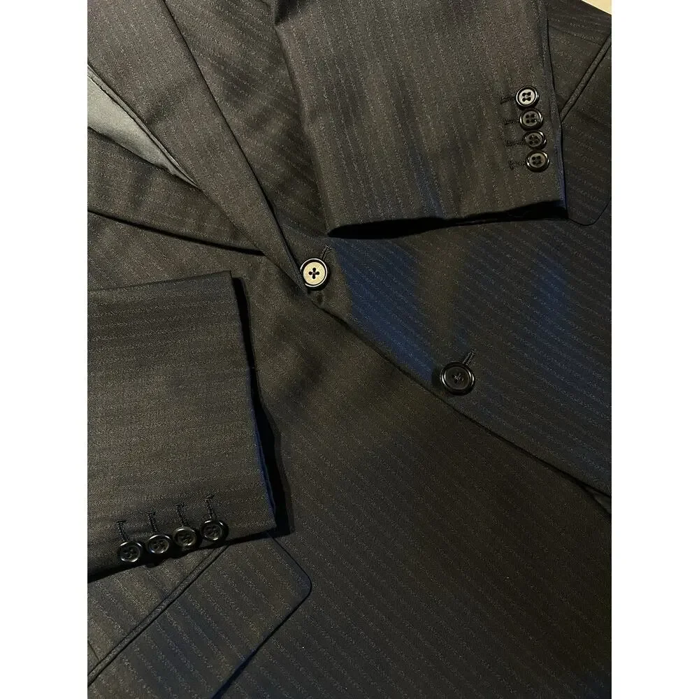 Hickey Freeman x Loro Piana 42-43L 38x29 Navy Blue Stripe Classic Suit S120
